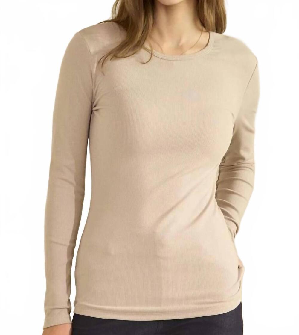 NEW YELETE ribbed long sleeve top in light mocha